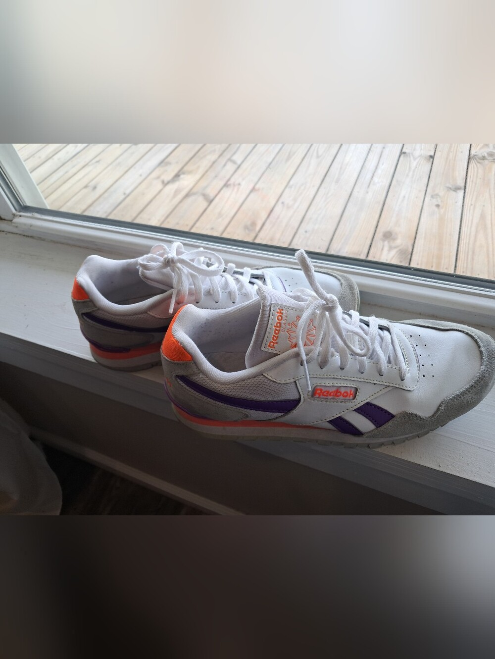 Reebok White Sneakers with Purple and Orange Accents